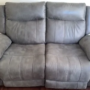 Grey Suede-Like Upholstery Double Power Reclining Loveseat Sofa