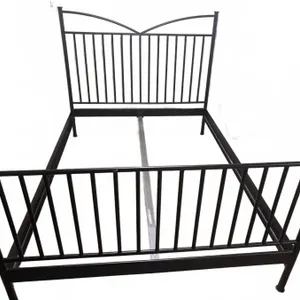 Black Metal Queen Size Bed Frame with Vertical Slats and Centre Support