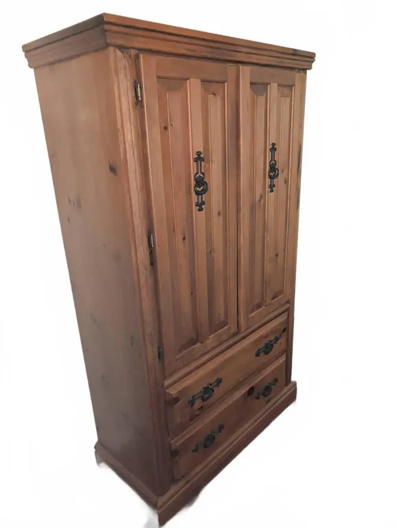 Solid Pine Armoire with Panel Doors &Two Drawers