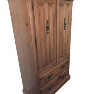 Solid Pine Armoire with Panel Doors &Two Drawers, 70 in H x 39 in W x 22 in D