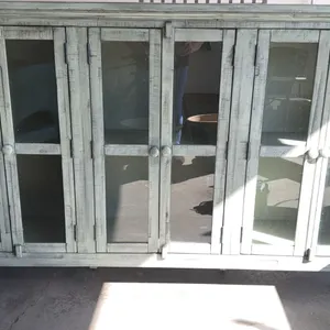 Wooden Sideboard Display Cabinet with Glass Panel Doors and Shelving