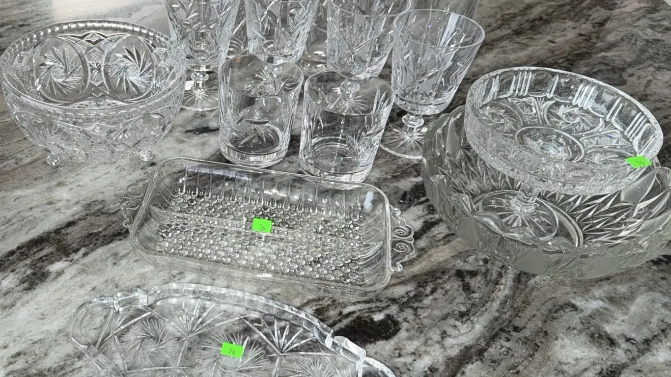 Cut Glassware Including Bowls, Trays, Tumblers, and Stemware