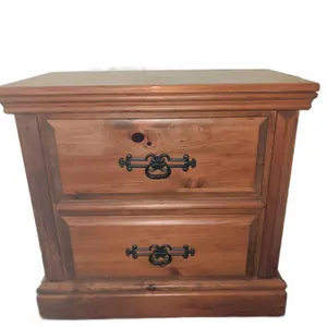 Wood Nightstand by J & J Furniture with Two Drawers and Metal Pulls, 27x24x18 Inches