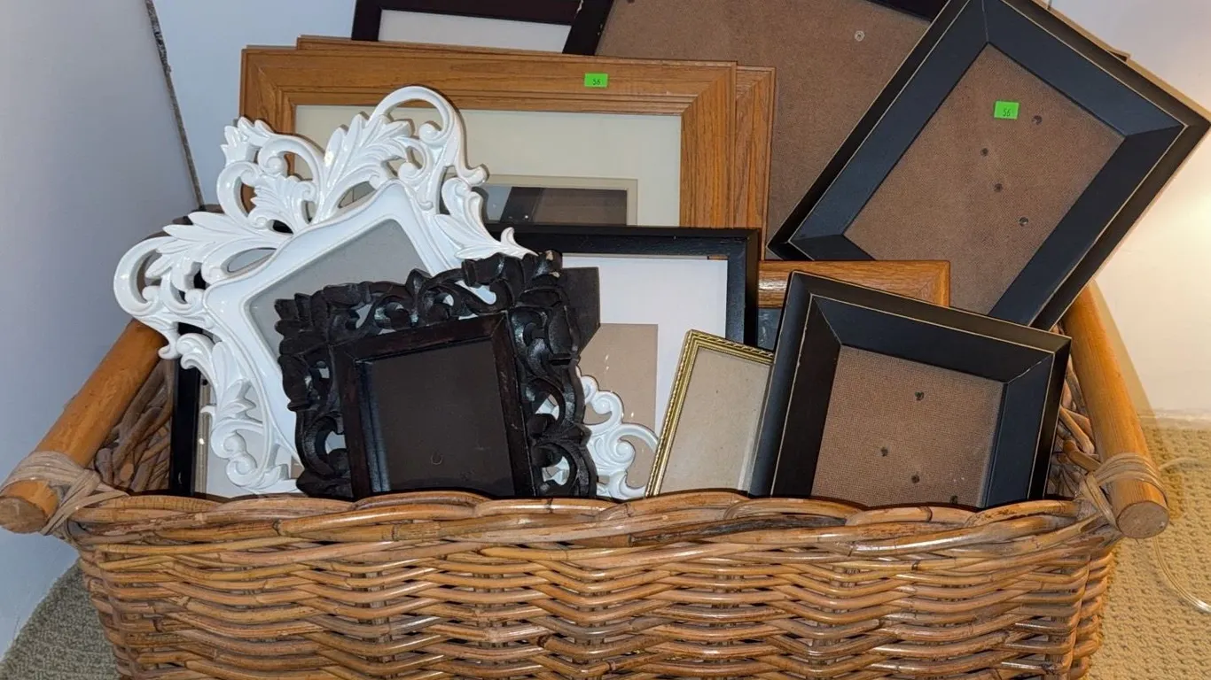 Wicker Basket With Assorted Photo Frames