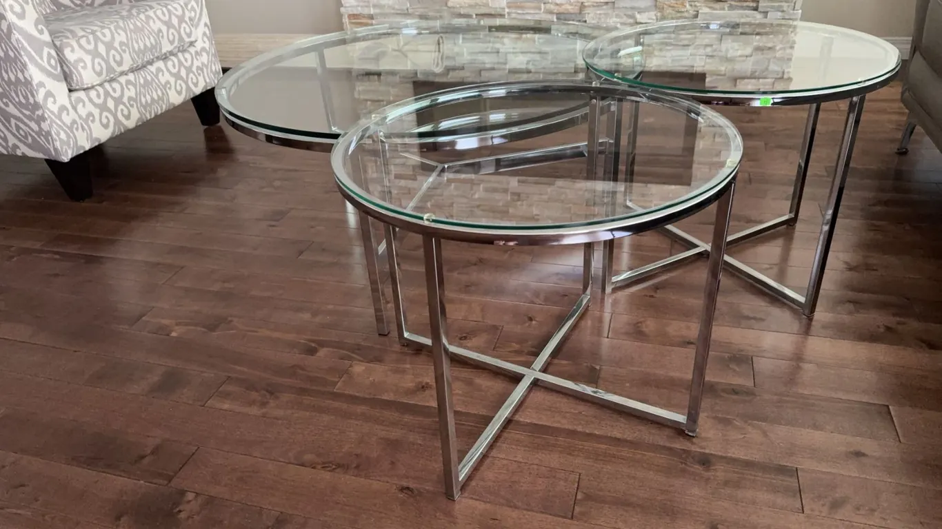 Three Round Glass and Chrome Nesting Tables