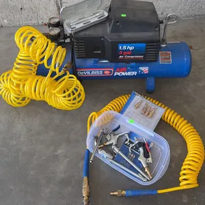 DeVilbiss Air Power 1.5 HP 3 Gallon Air Compressor With Hoses, Nozzles, and Tool Set