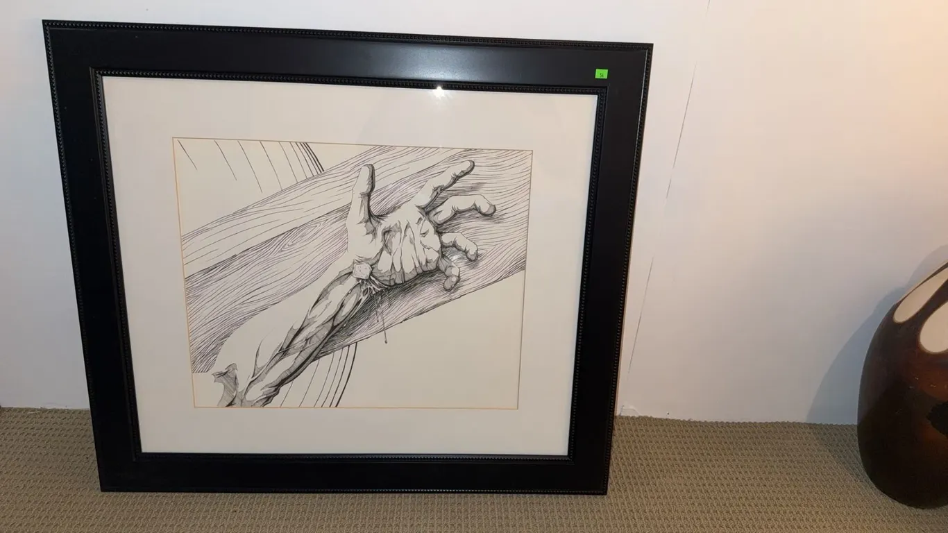 Framed Ink Drawing of Biblical Image