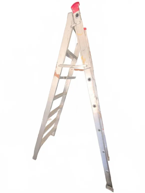 Aluminum Extension A Frame Ladder with Red Safety Caps, Approx. 8 Feet