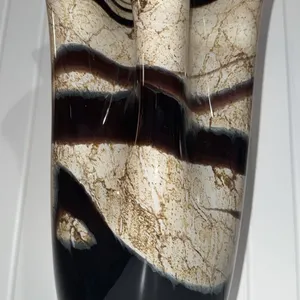 Murano Glass Vase with Layered Brown and Cream Swirl Pattern Art Piece