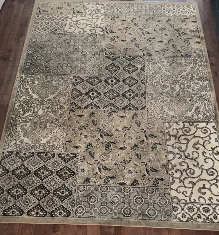 Beige and Grey Patchwork Patterned Area Rug