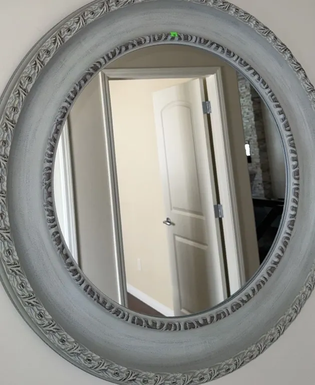 Decorative Round Wall Mirror with Grey Ornate Frame