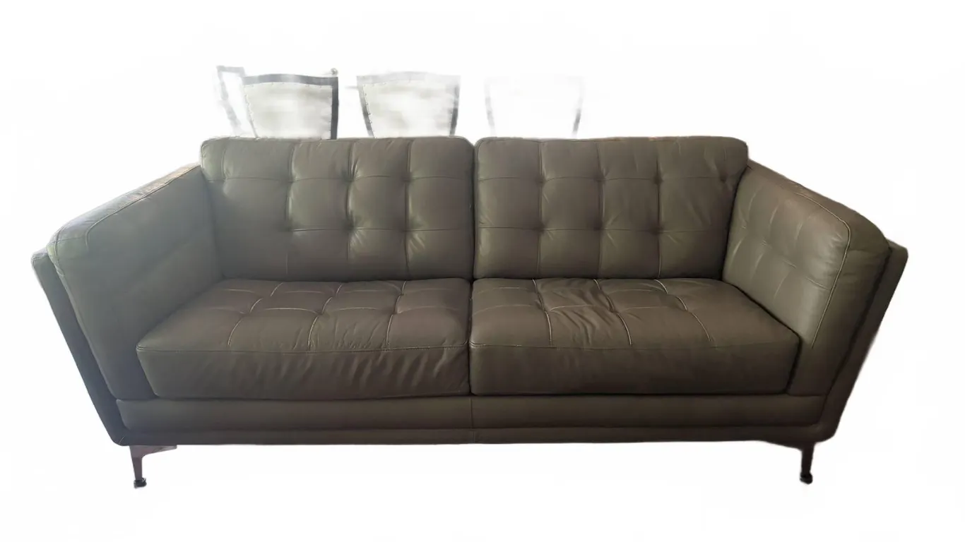 Tufted Grey Leather Sofa with Chrome Legs