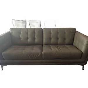 Tufted Grey Leather Sofa with Chrome Legs, 86 in. Wide, 37 in. Deep, 32 in. High