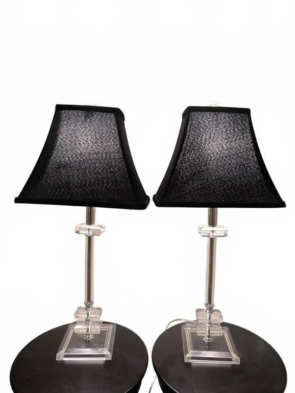Table Lamps with Clear Acrylic Bases and Black Fabric Shades