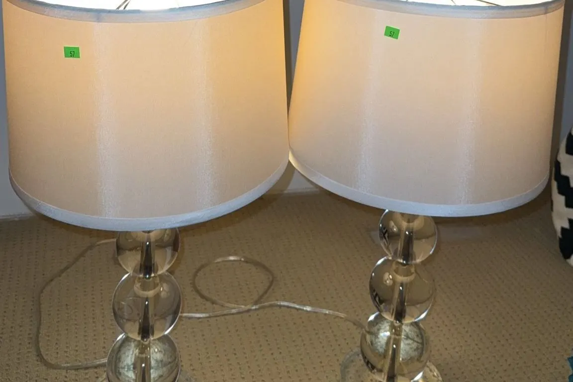 Glass Ball Table Lamps with Ivory Drum Shades