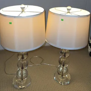 Glass Ball Table Lamps with Ivory Drum Shades