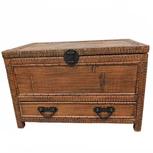 Wicker and Wood Storage Chest with Top Compartment and Lower Drawer