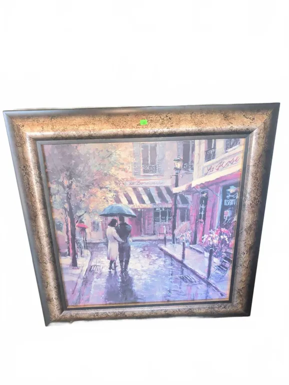 Framed Print of Couple Walking with Umbrella