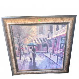 Framed Print of Couple Walking with Umbrella, 32" x 32"