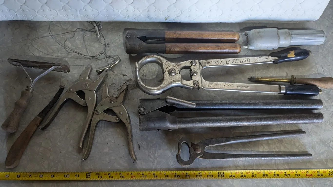 Assorted Cattle Tools - Dehorners, Brushes, etc.