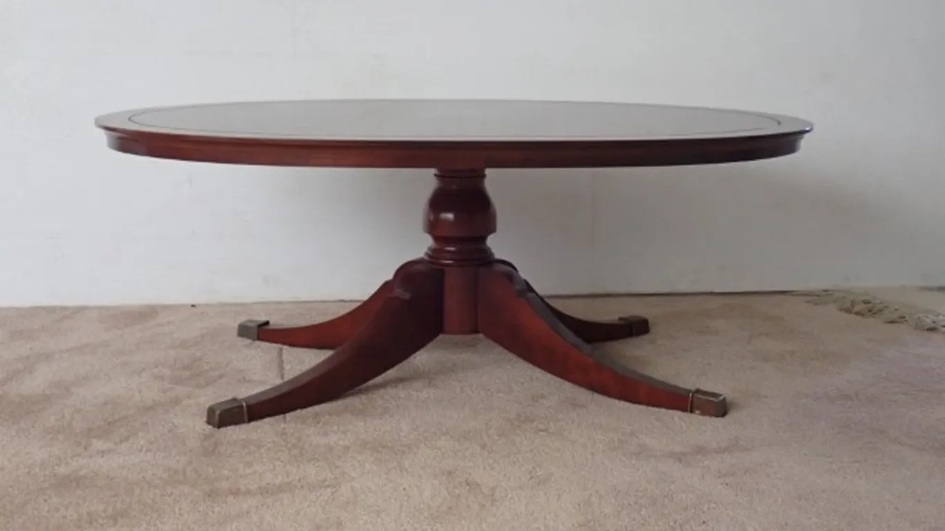 Oval Wood Coffee Table with Pedestal Base