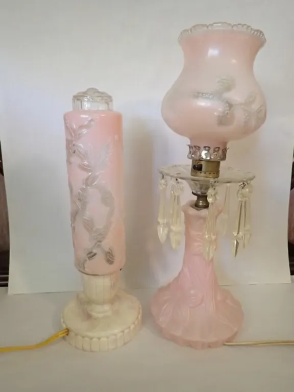 Vintage Pink Glass Boudoir Lamps