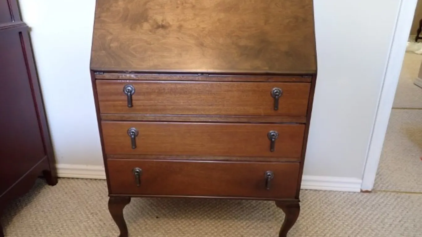 Antique Lockable Wooden Secretary Desk