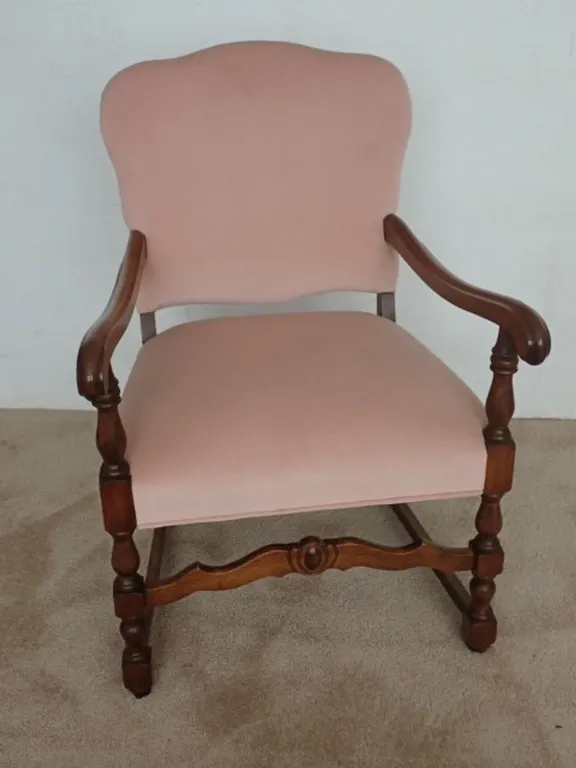 Pink Upholstered Wood Armchair
