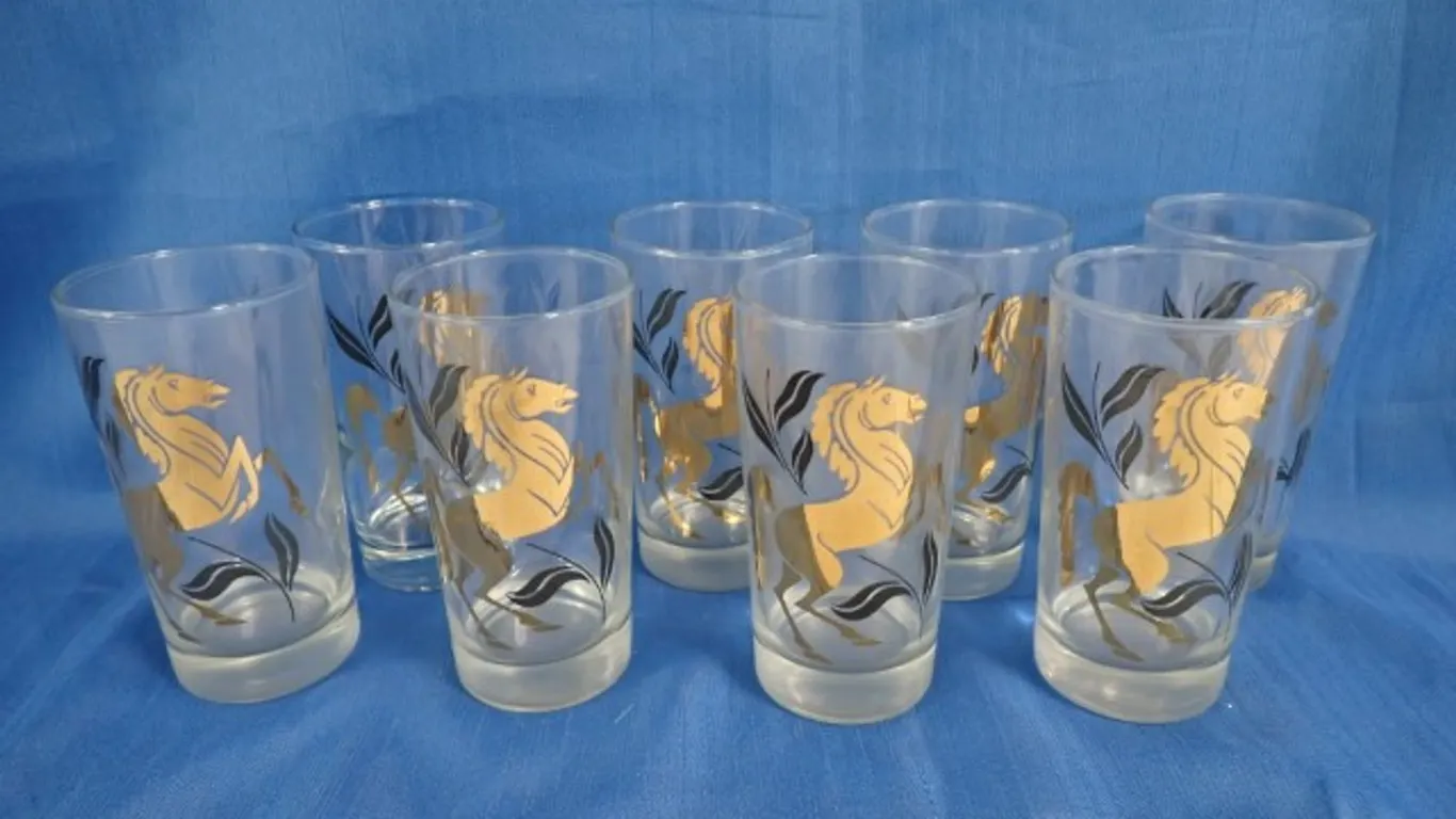 Libbey Glass Tumblers With Metallic Horse
