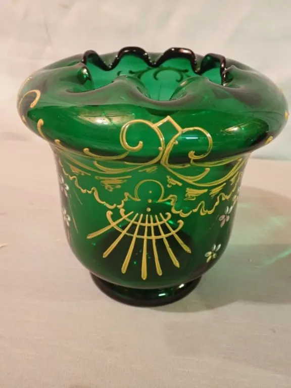 Ruffled Glass Green Vase