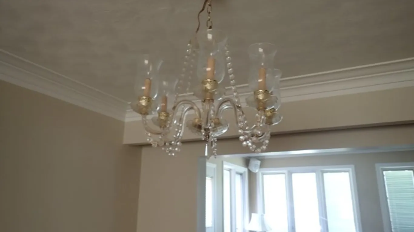 Six-Light Glass Chandelier with Hurricane Shades