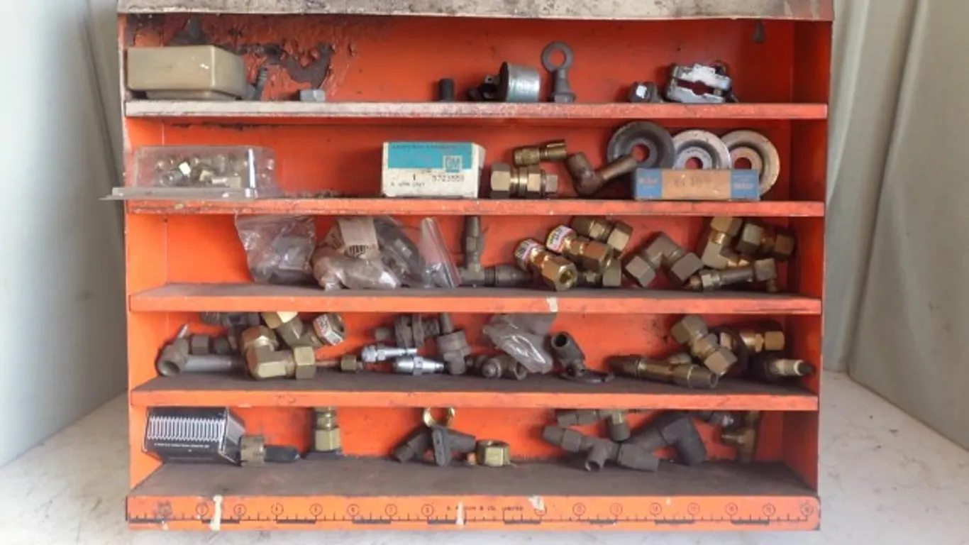 Brass compression fittings in Display Shelf