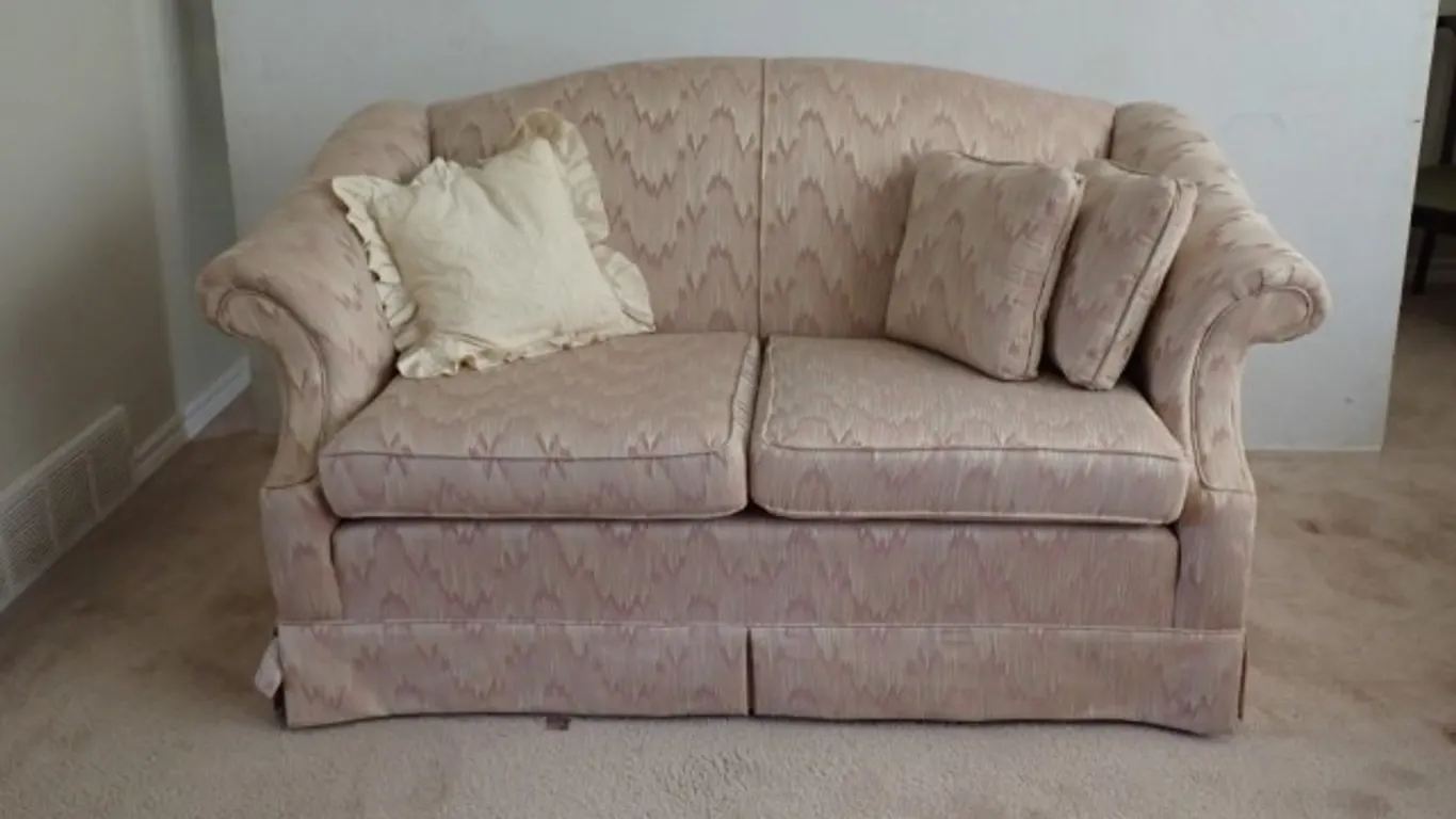 Pink Patterned Loveseat with Accent Pillows