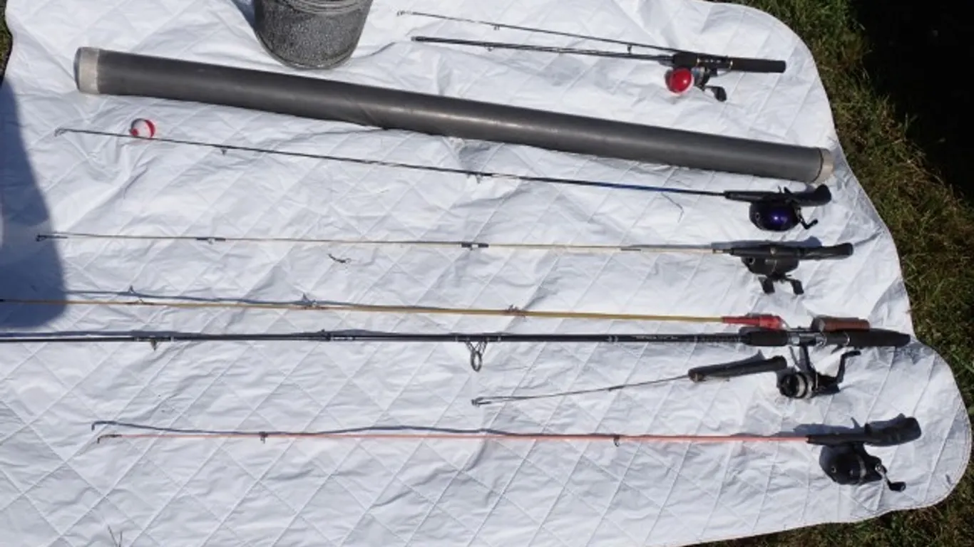 Assorted Fishing Rods, Reels & Minnow Trap