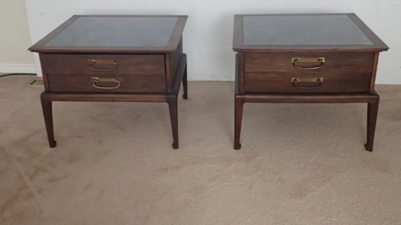 Mid-Century Style Two-Drawer End Tables with Glass Tops