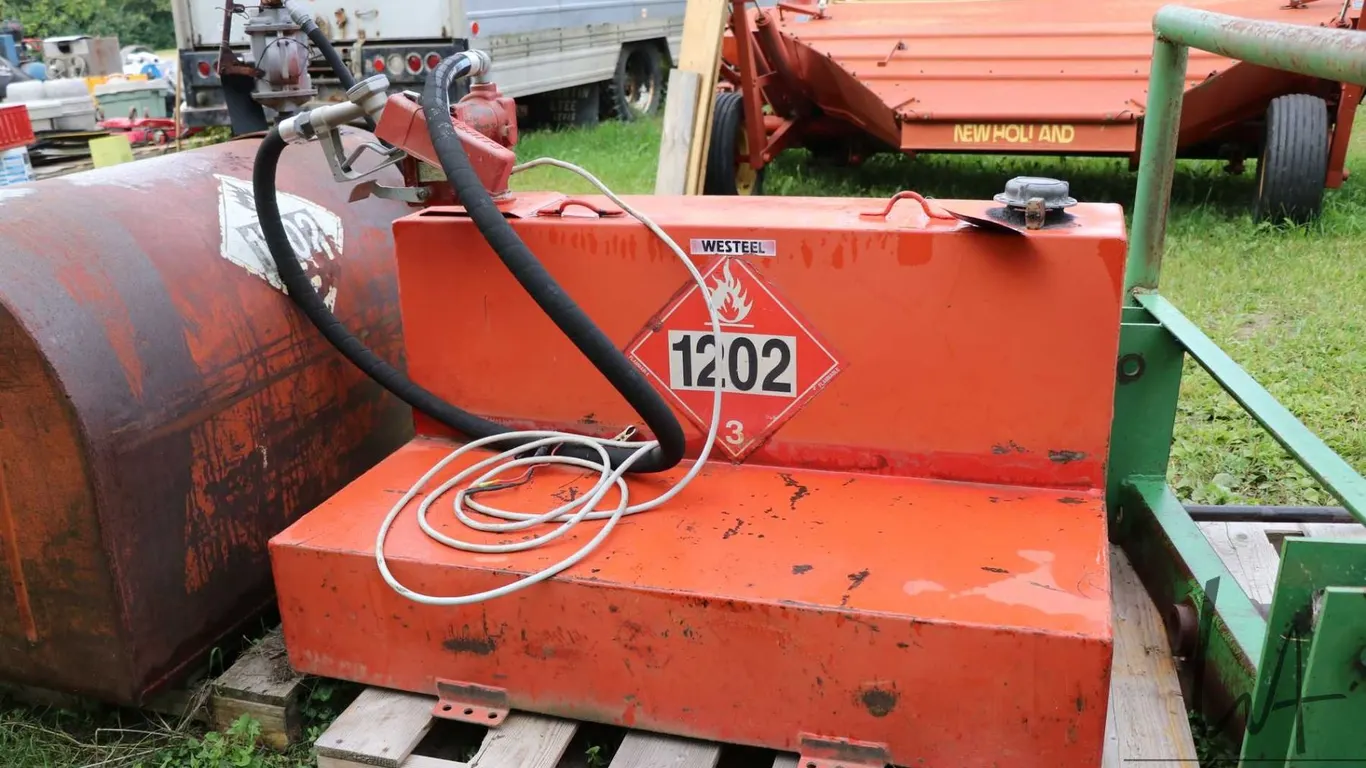 Weststeel truck mount fuel tank 25" H X 48" W X 29" D at lower section and 11" D at upper section. F