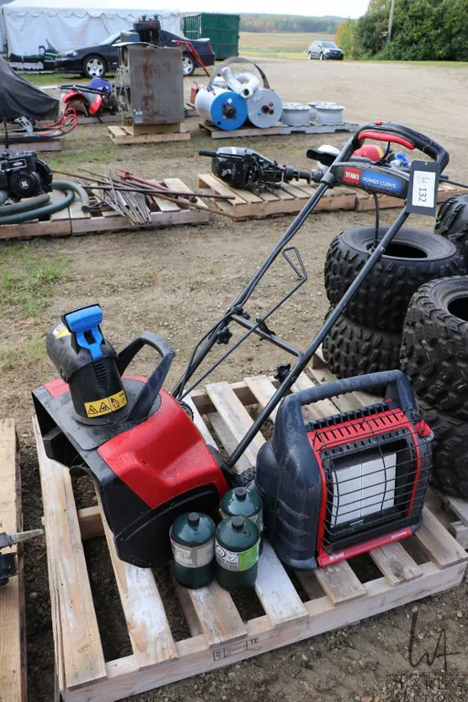 Toro "Power Curve" electric snow shovel, Mr. Heater "Big Buddy" propane heater and three 1lb propane