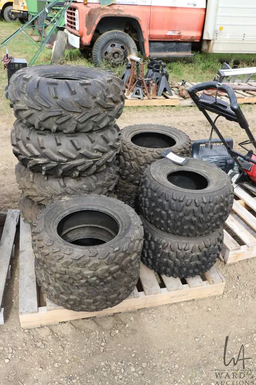 Selection of ATV tires. One set of four and three sets of pairs. See photos for makes and sizes