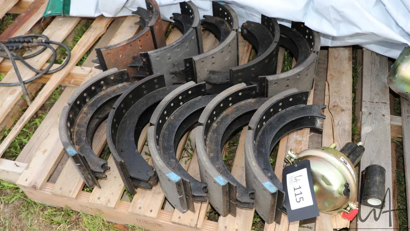 Ten brake shoes and a Bendix pot