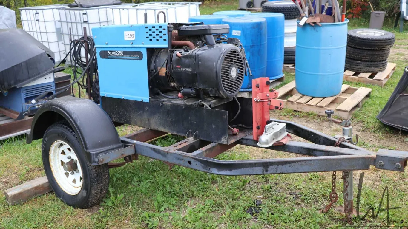 Bob Cat 225G 8000 watt generator- AC/DC welder combo. mounted on single axle trailer, not tested