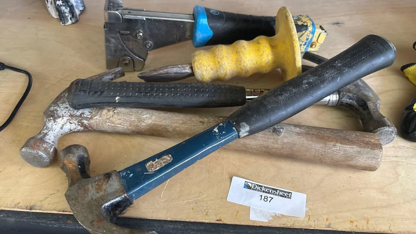 HAMMERS, CHISEL AND STAPLER LOT