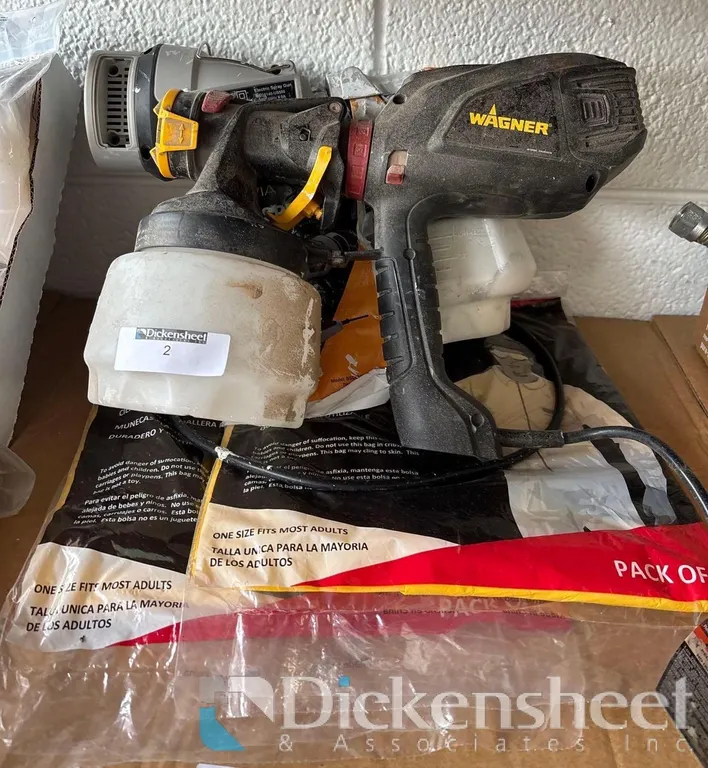 LOT OF (2) PAINT SPRAYING GUNS WITH PROTECTIVE COVERALLS