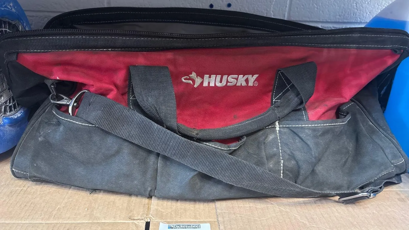 HUSKY TOOL BAG WITH SELECTION OF HAND TOOLS