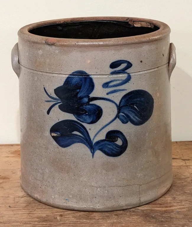 3 GAL SALT GLAZE COBALT BLUE DECORATED CROCK (BACHELDER NEENAH MENASHA WISCONSIN)
