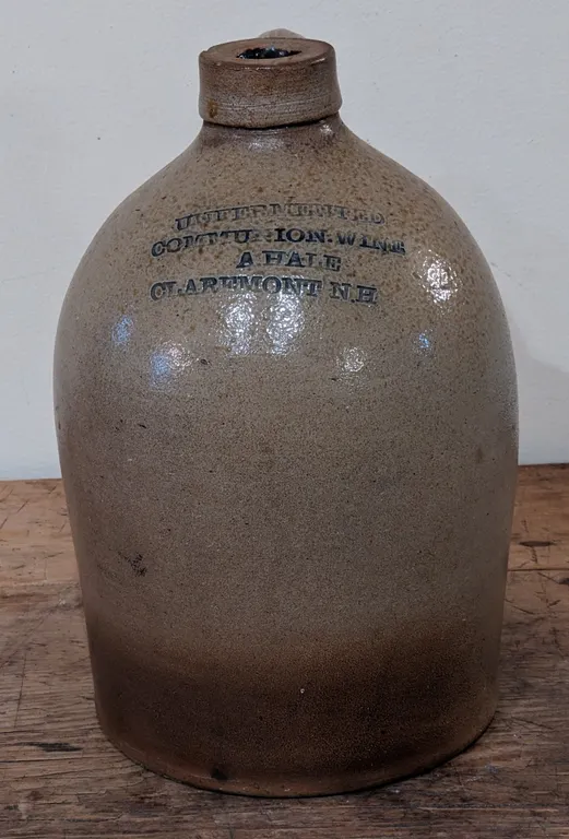 1 GAL SALT GLAZE JUG UNFERMENTED COMMUNION WINE A. HALE CLAREMONT NH