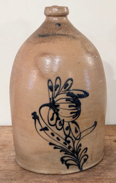 3 GAL BLUE DECORATED SALT GLAZE STONEWARE BEEHIVE JUG N.A. WHITE & CO BINGHAMPTON NY