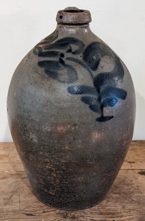 2 GAL SALT GLAZE COBALT BLUE DECORATED OVOID CROCK JUG MILWAUKEE STONEWARE CO