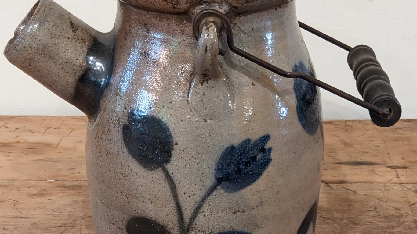 1 GAL SALT GLAZE COBALT DECORATED BATTER JUG CROCK