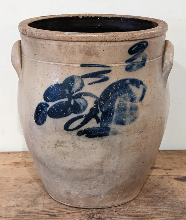 3 GAL SALT GLAZE COBALT DECORATED STORAGE JAR CROCK (OHIO)