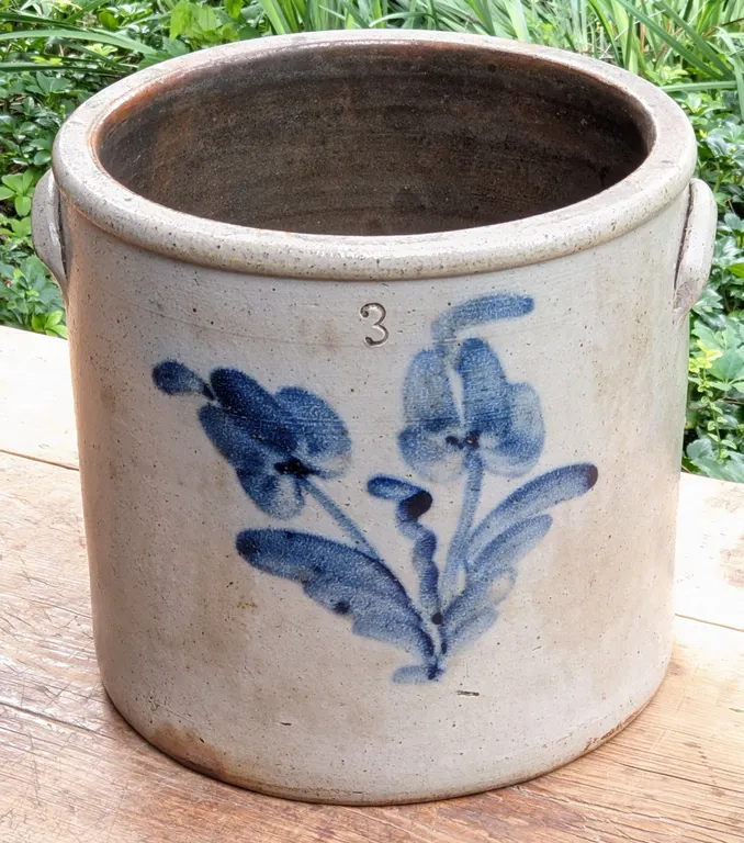 3 GAL SALT GLAZE COBALT DECORATED CROCK (BACHELDER MENASHA WI)